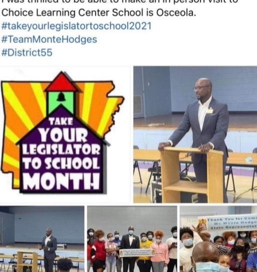 District 55 State Representative visits the Choices Learning Center for the annual “Take your Legislator to School Month!!