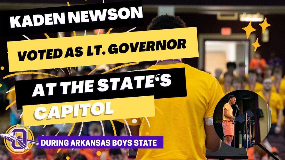 Kaden Newson Voted as Lieutenant Governor among 400 Boys invited to join Arkansas Boys State Week Long Leadership Program.