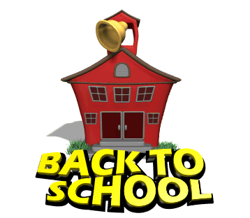 Picture of red schoolhouse that says back to school