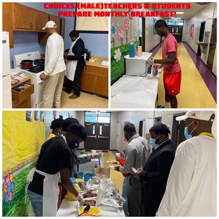 Choices students cooking and serving breakfast to the staff and students. 