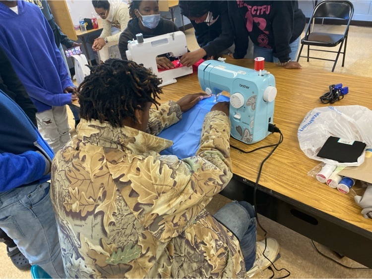 Choices student sewing during pullout class as part of theLife Skills Program.