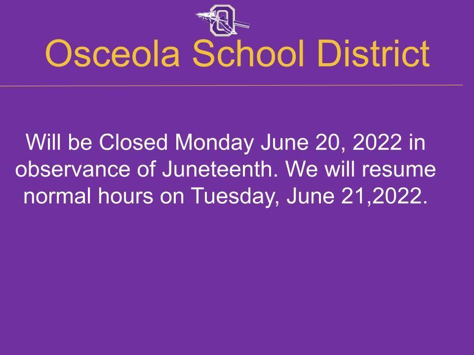 We will be closed Monday June 20, 2022